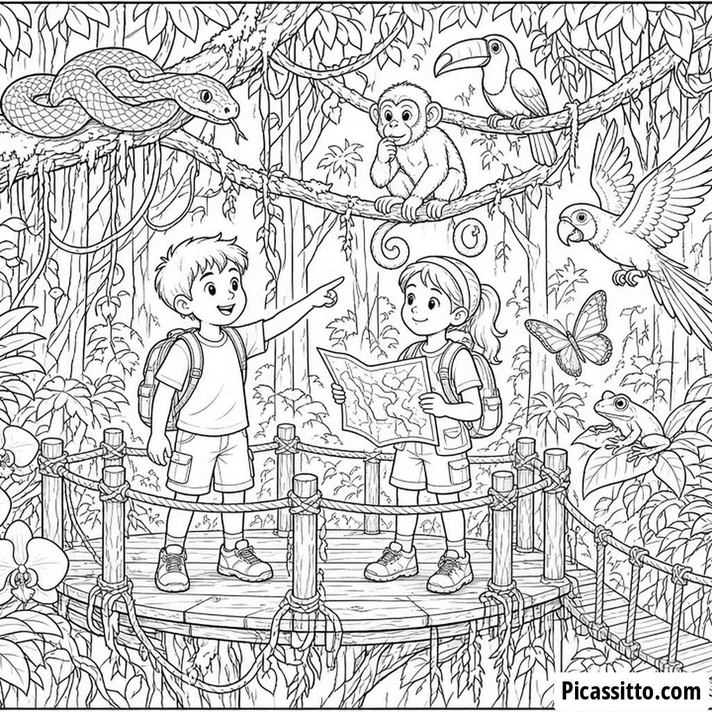 Rainforest Canopy Adventure Coloring Page