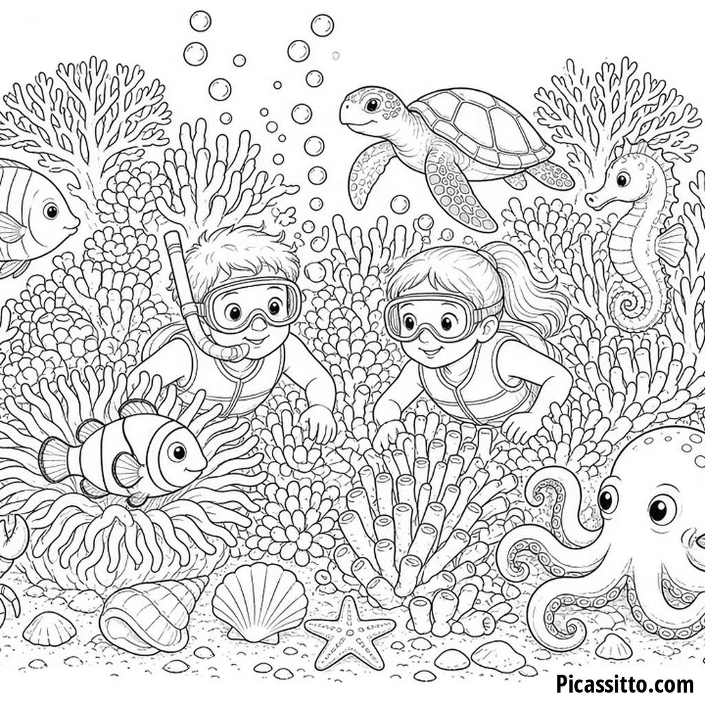 Busy Coral Reef Coloring Page