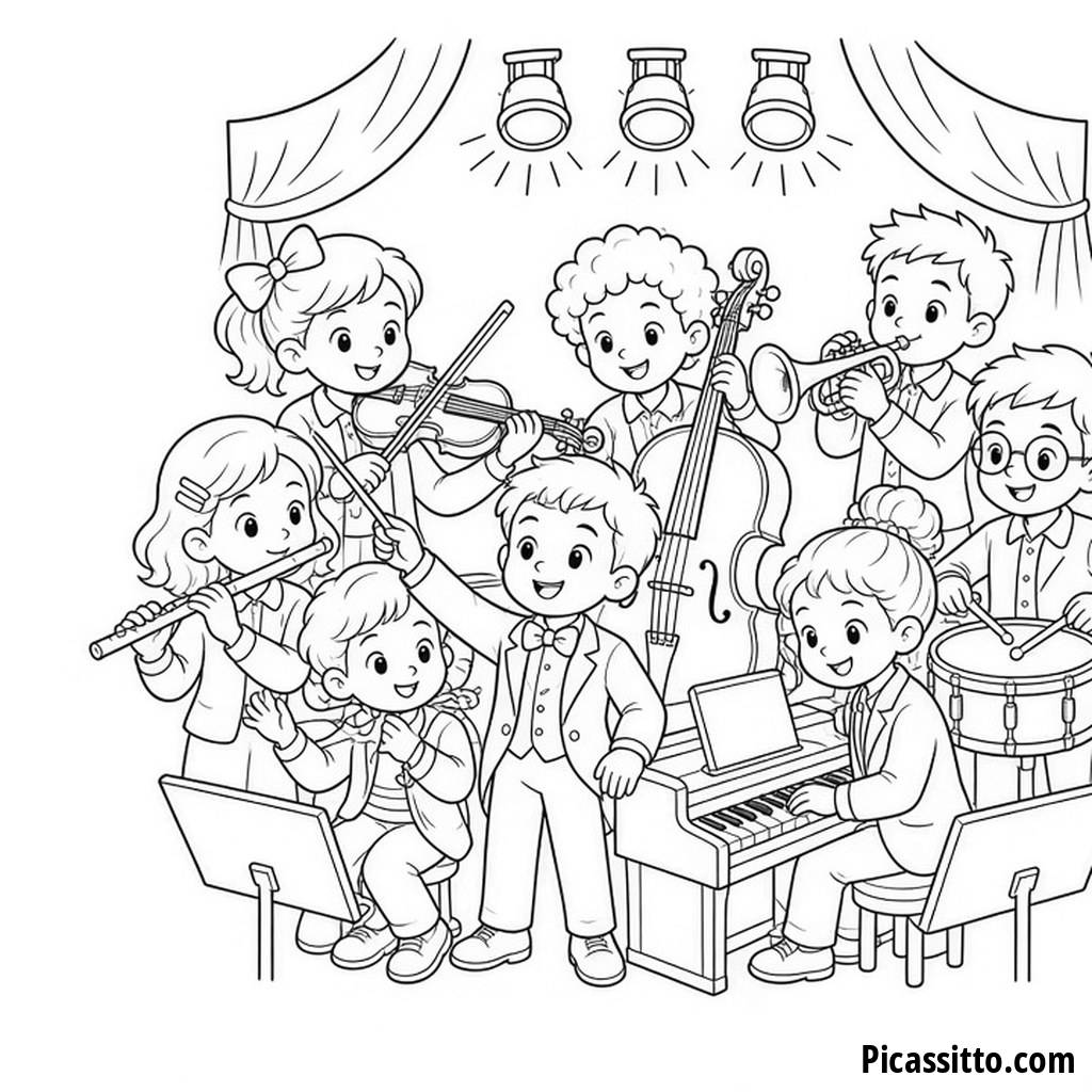 Ausmalbild Kinderorchester-Konzert