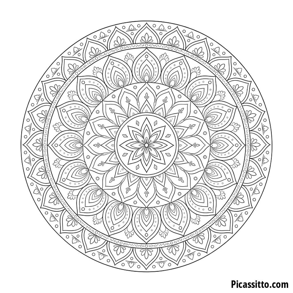 Detailliertes Lotus-Mandala Ausmalbild