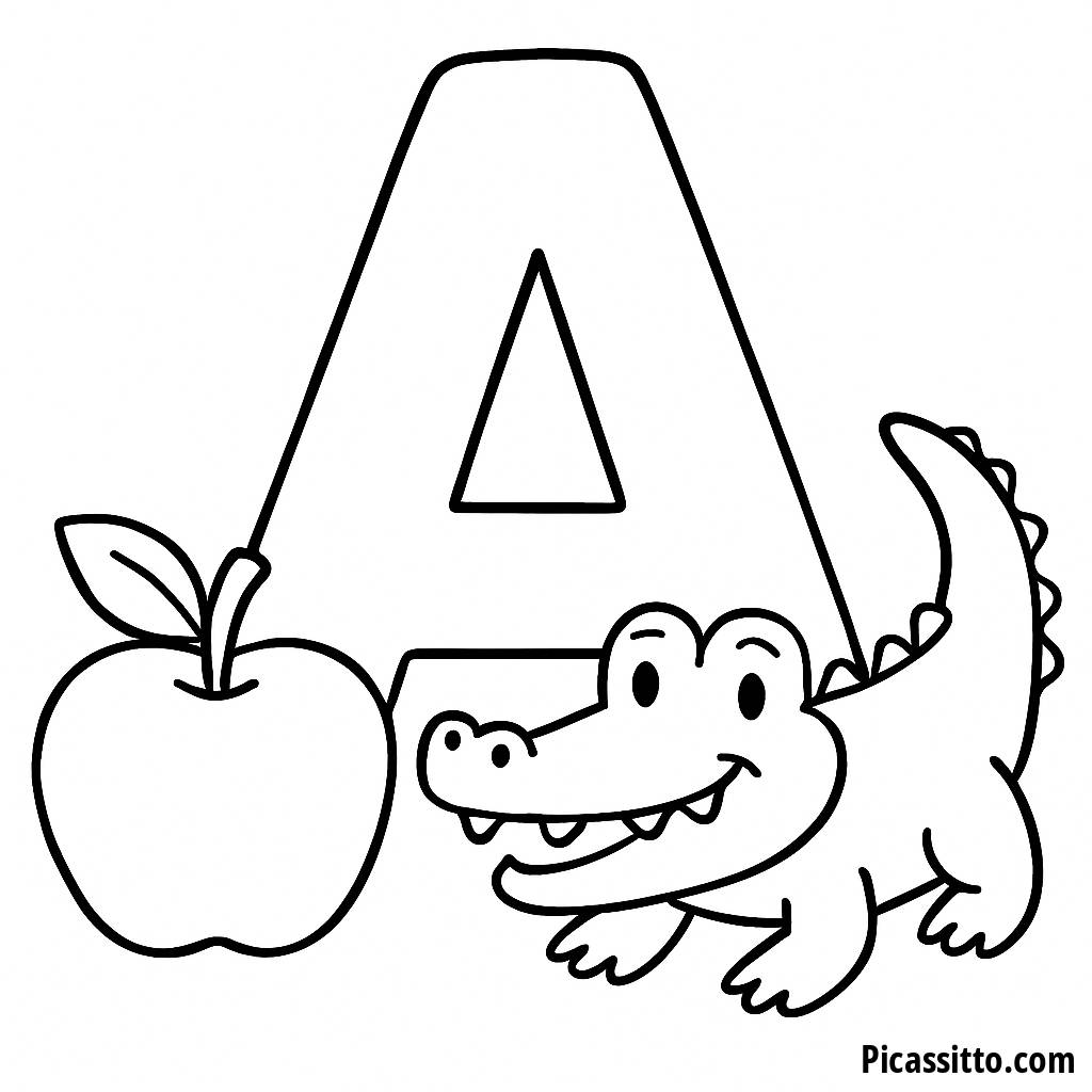 A is for Apple and Alligator Coloring Page
