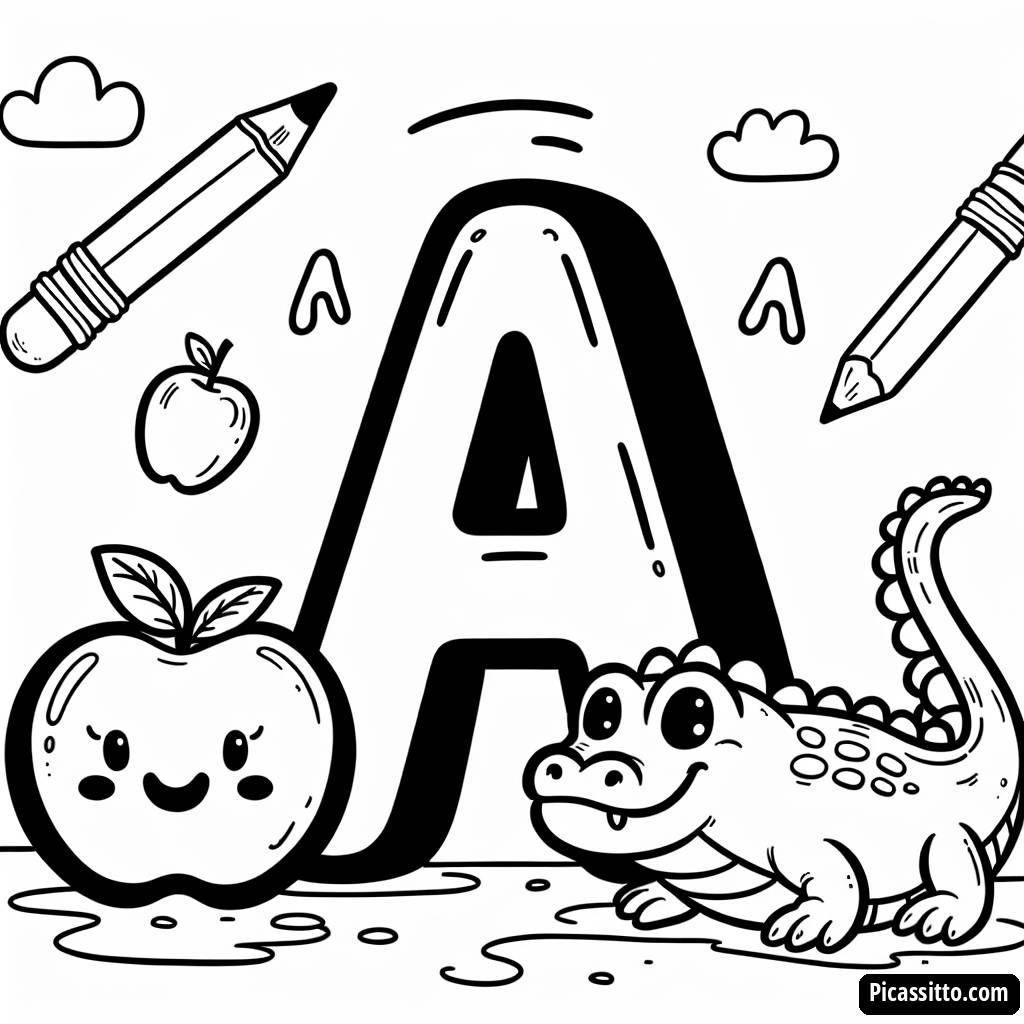 A is for Apple and Alligator Coloring Page