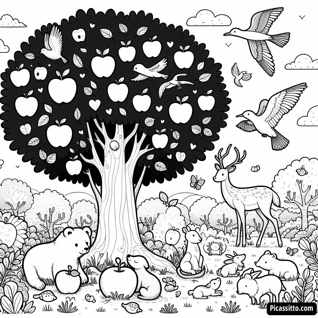 Pagina da Colorare dell'Albero di Mele a Forma di A