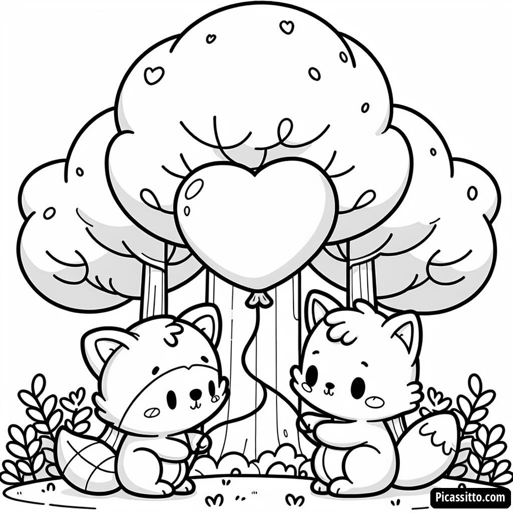 Adorable Animals Valentine's Day Coloring Page
