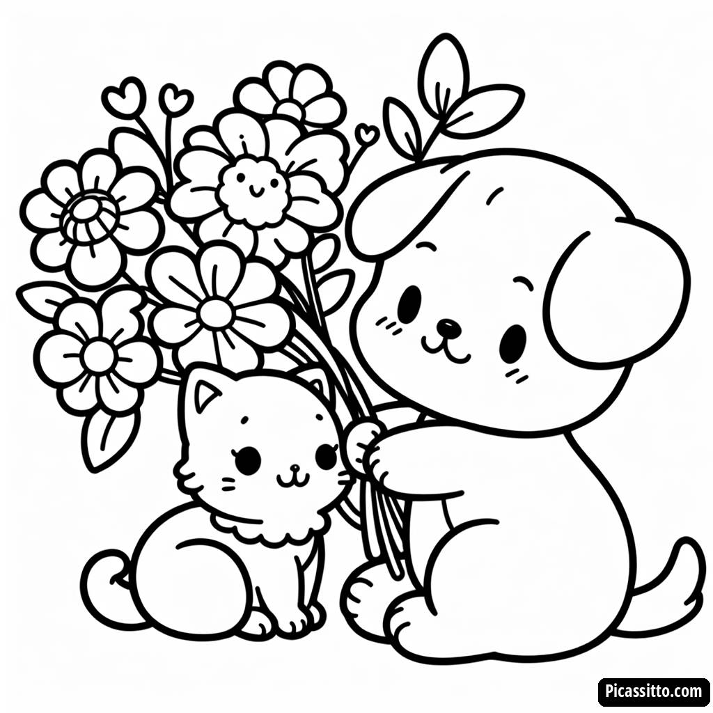 Раскраска Милые Котята и Щенки