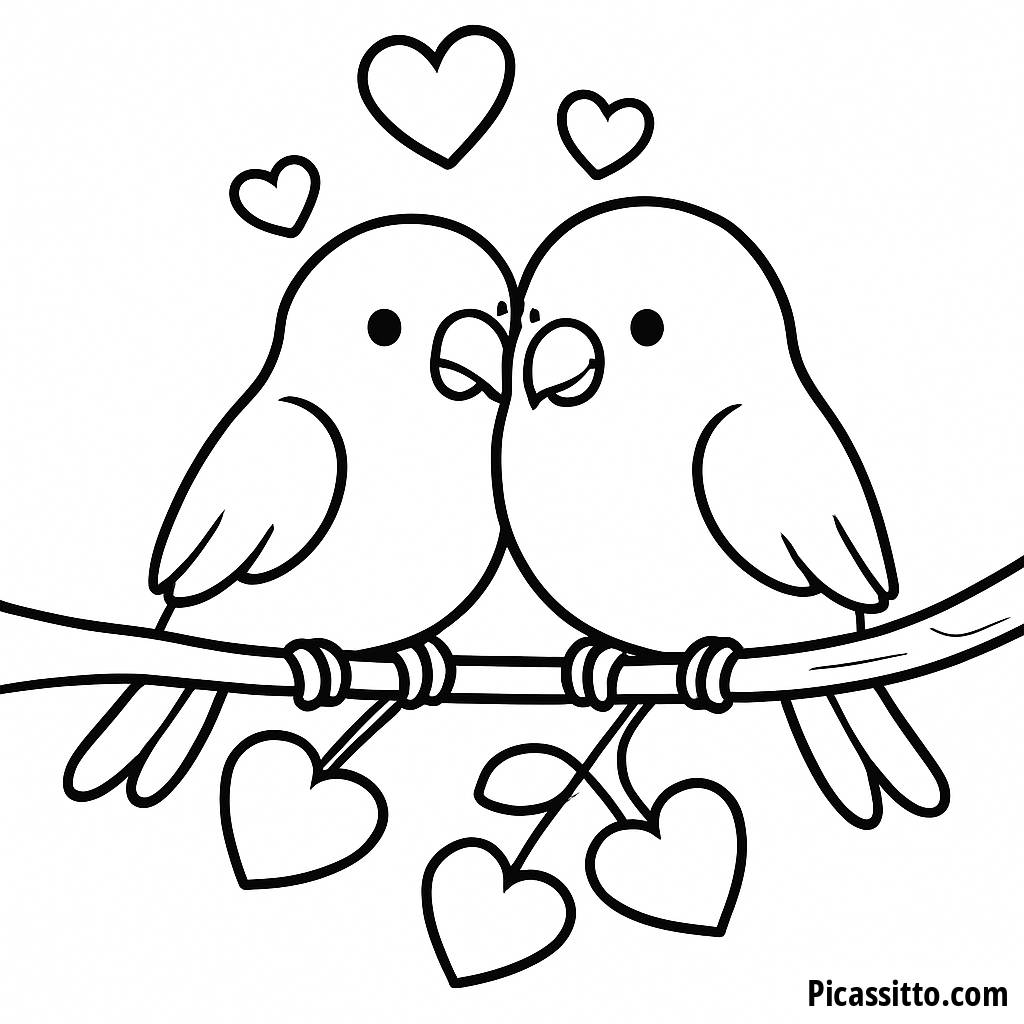 Adorable Lovebirds Coloring Page
