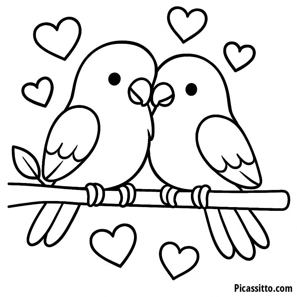 Pagina da Colorare di Teneri Uccellini Innamorati