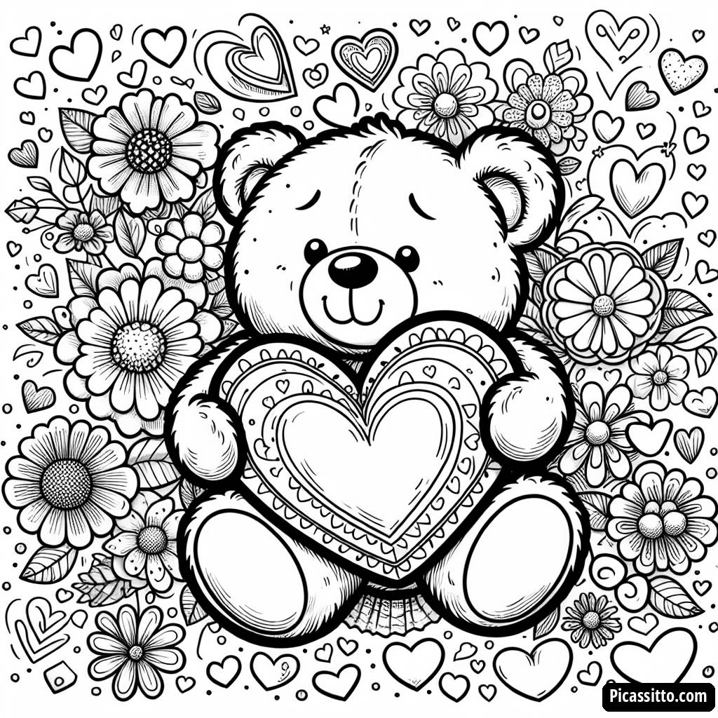 Pagina da Colorare: Orsetto con un Grande Cuore