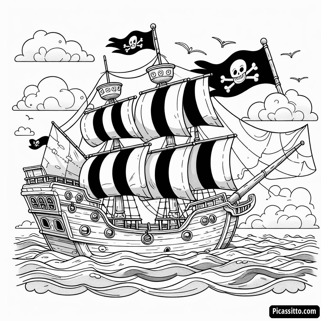 Aventure en Mer: Page à Colorier de Bateau Pirate