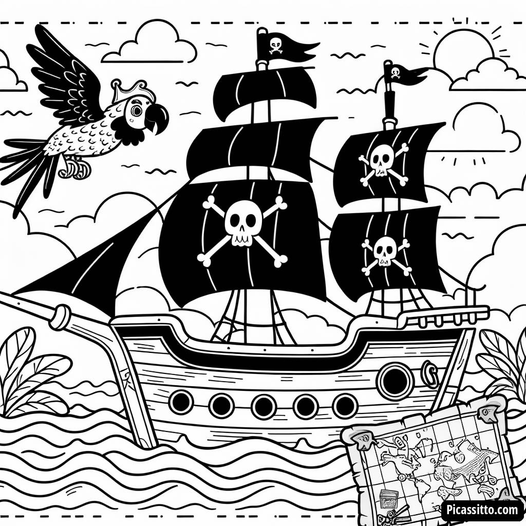Avventura in Mare: Pagina da Colorare della Nave dei Pirati