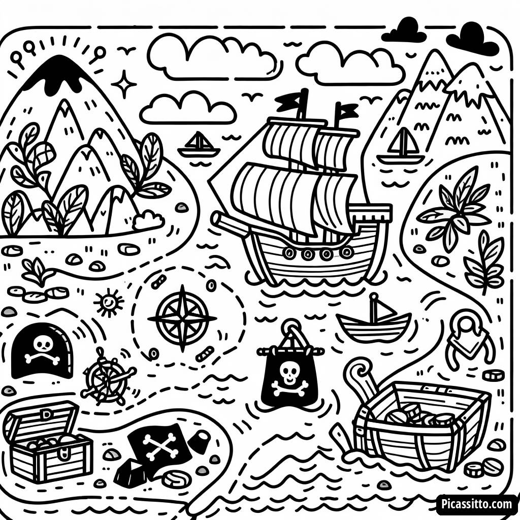 Adventure Awaits: Treasure Map Coloring Page
