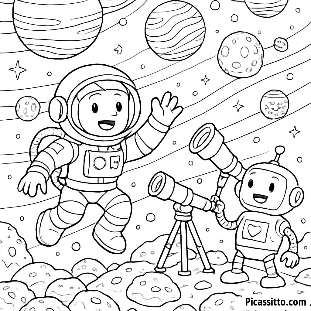 Pagina da Colorare dell'Astronauta Avventuroso