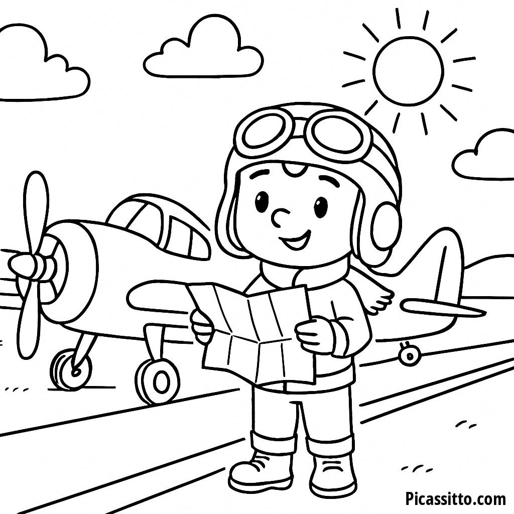 Adventurous Pilot Coloring Page