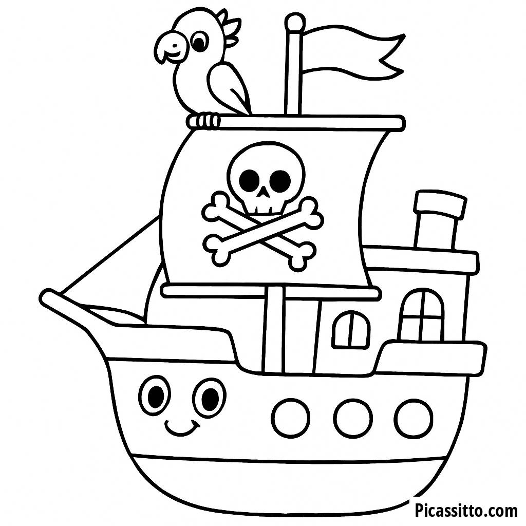 Ahoy! Página para Colorir do Alegre Navio Pirata