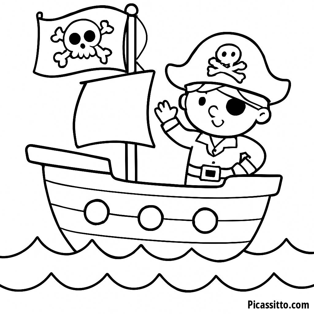 Ahoi! Ausmalbild eines Piratenschiffs