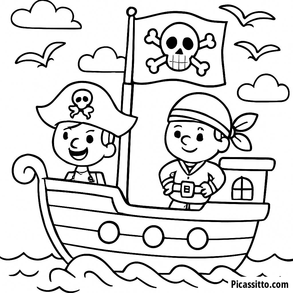 Ahoy! Pagina da Colorare della Nave Pirata