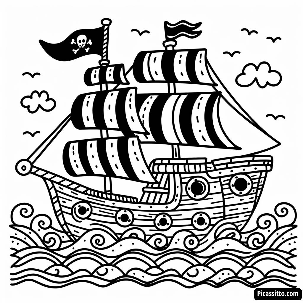 Ahoi! Piratenschiff Ausmalbild