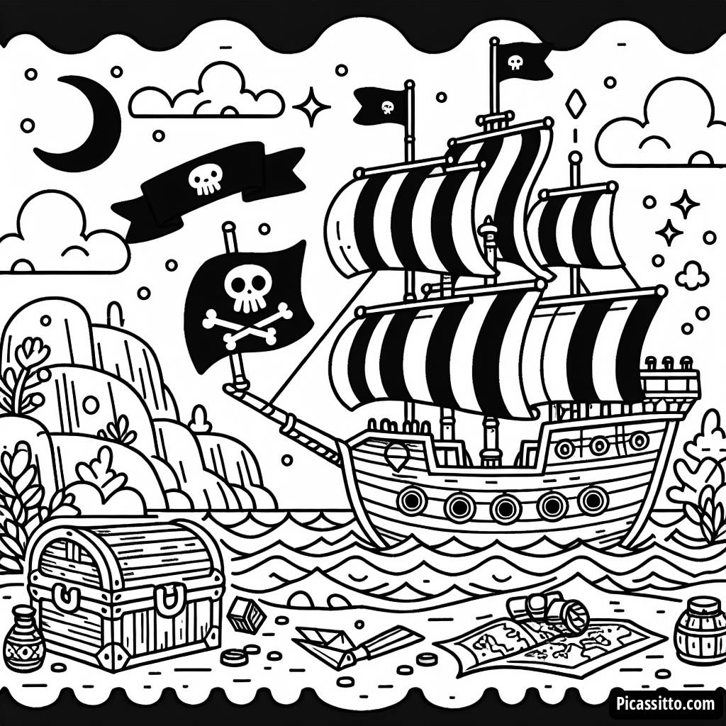 ¡Ahoy! Página para Colorear de Barco Pirata