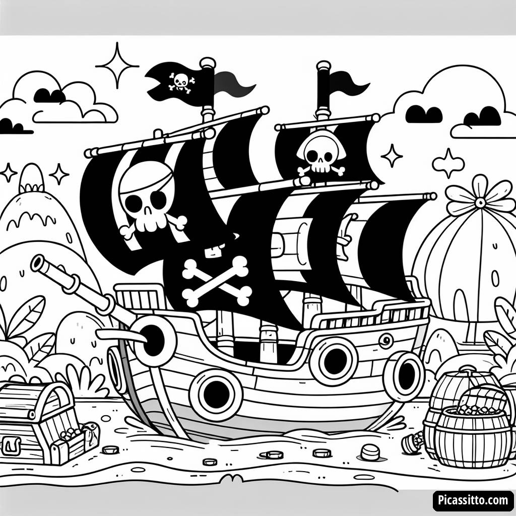 Ahoy! Pagina da Colorare della Giocosa Nave Pirata