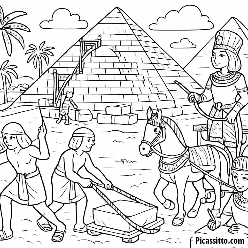 Ancient Egyptian Pyramid Construction Coloring Page