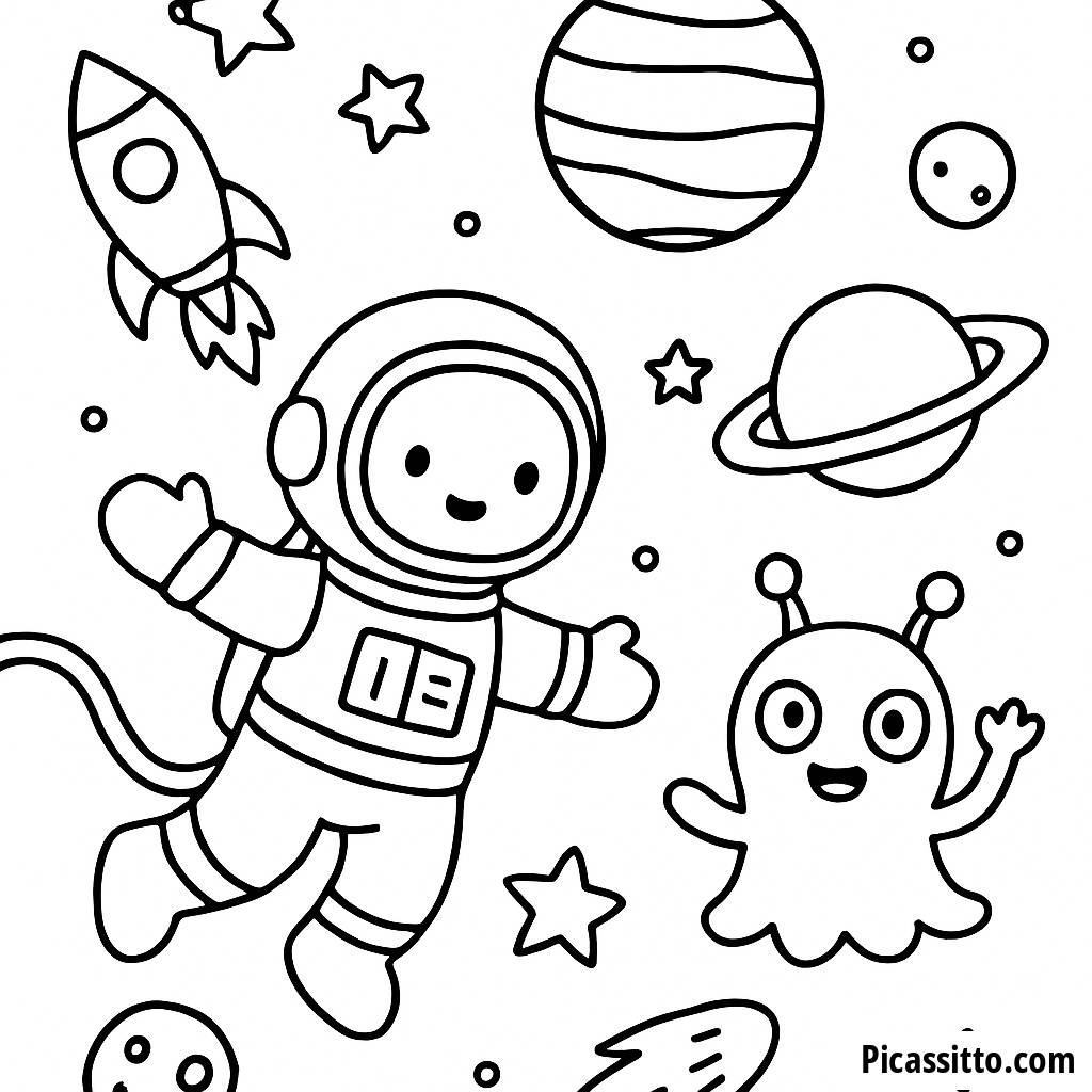 Página para Colorear de Astronauta y Extraterrestre: ¡Explora el Espacio Juntos!