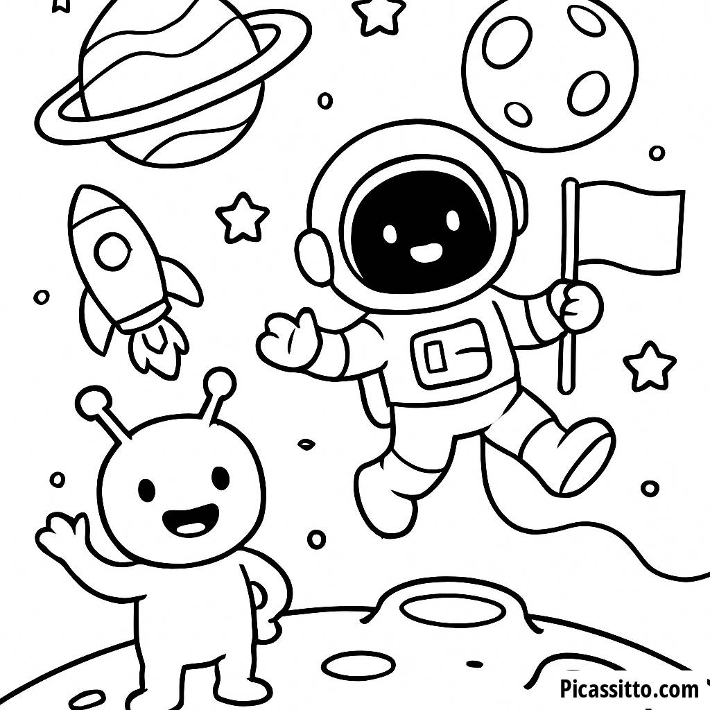 Malvorlage Astronaut und Alien
