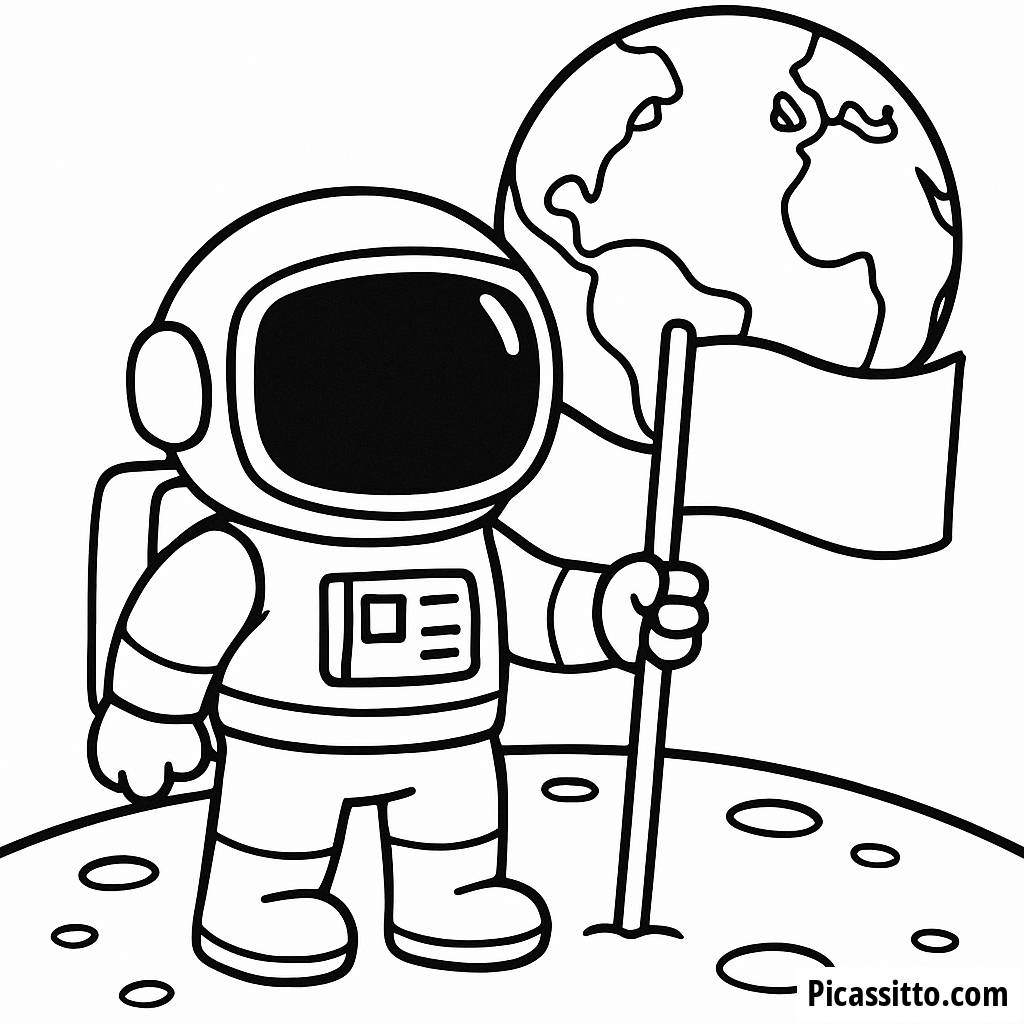 Astronaut Coloring Page: Plant a Flag on the Moon!