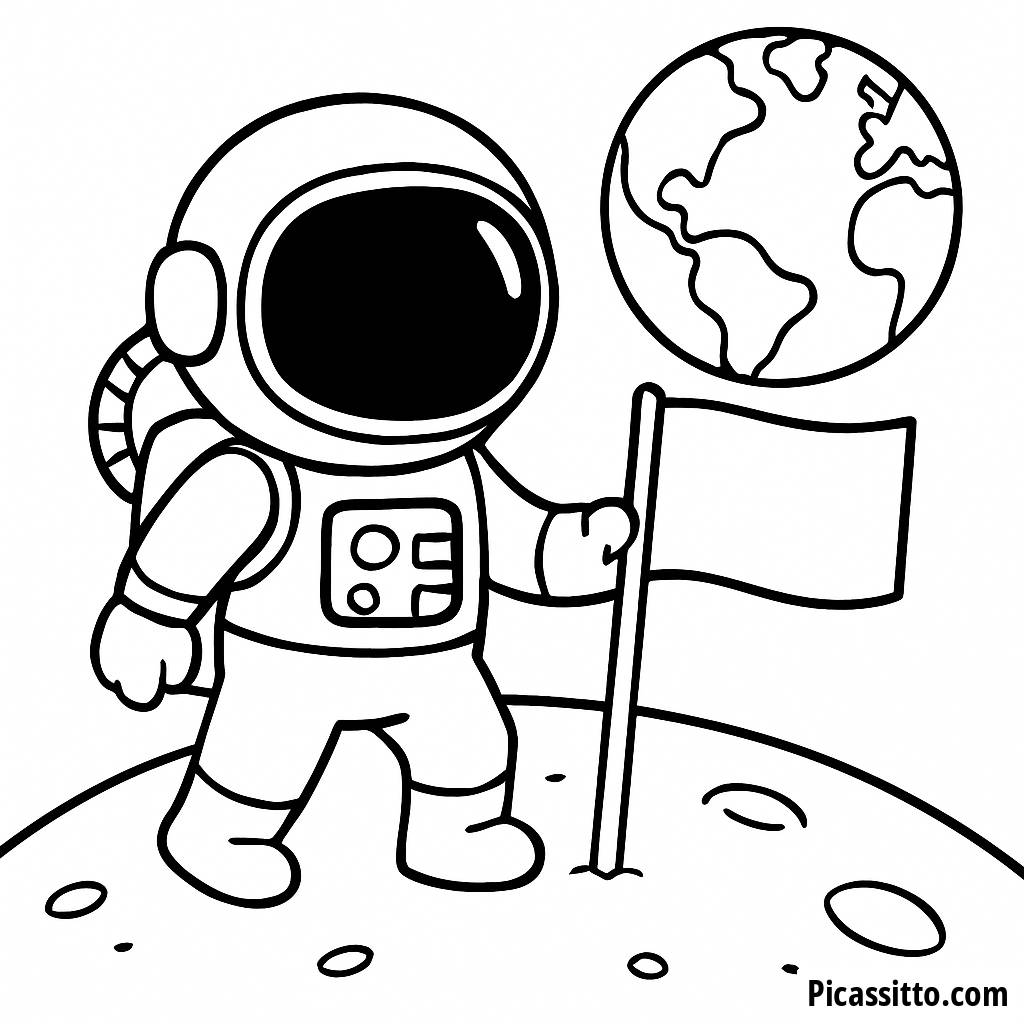 Malvorlage: Astronaut, der eine Flagge auf dem Mond Pflanzt
