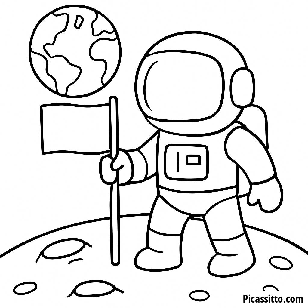 Astronauten Malvorlage: Eine Flagge auf dem Mond Pflanzen