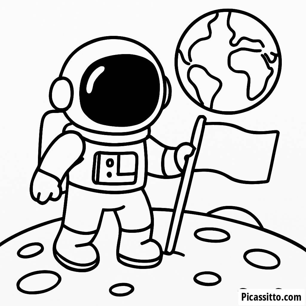 Astronaut Coloring Page: Planting a Flag on the Moon