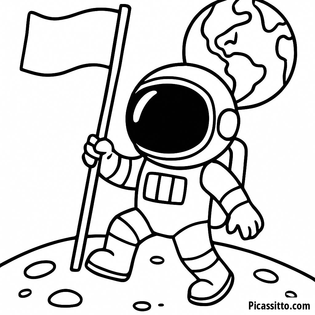 Astronaut Coloring Page: Planting a Flag on the Moon