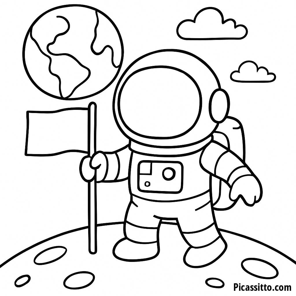 Astronaut Coloring Page: Planting a Flag on the Moon