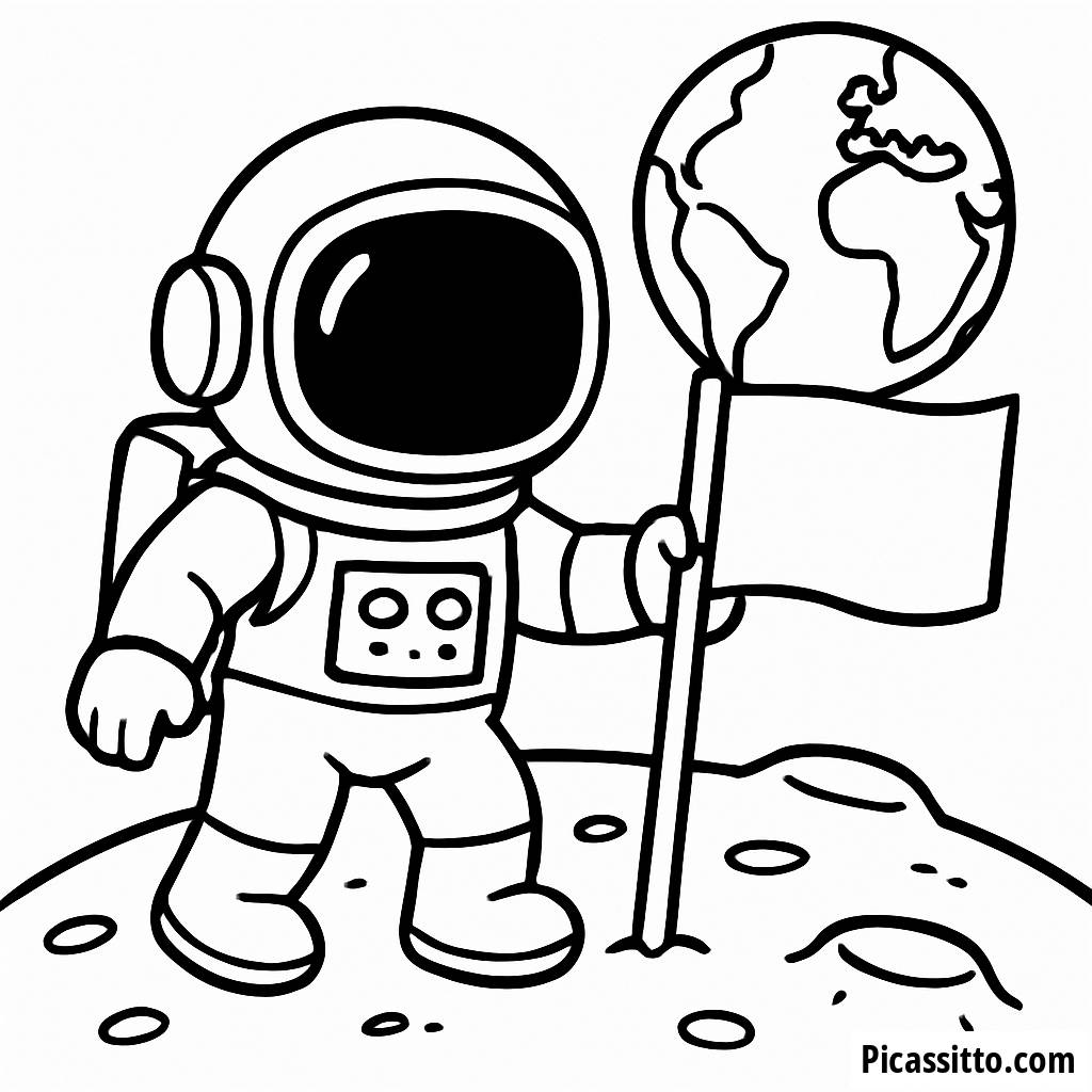 Astronaut Coloring Page: Planting a Flag on the Moon
