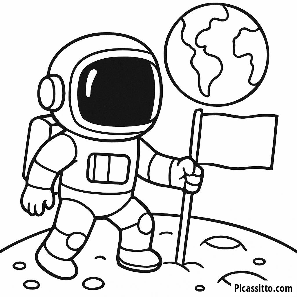 Astronaut Coloring Page: Planting a Flag on the Moon
