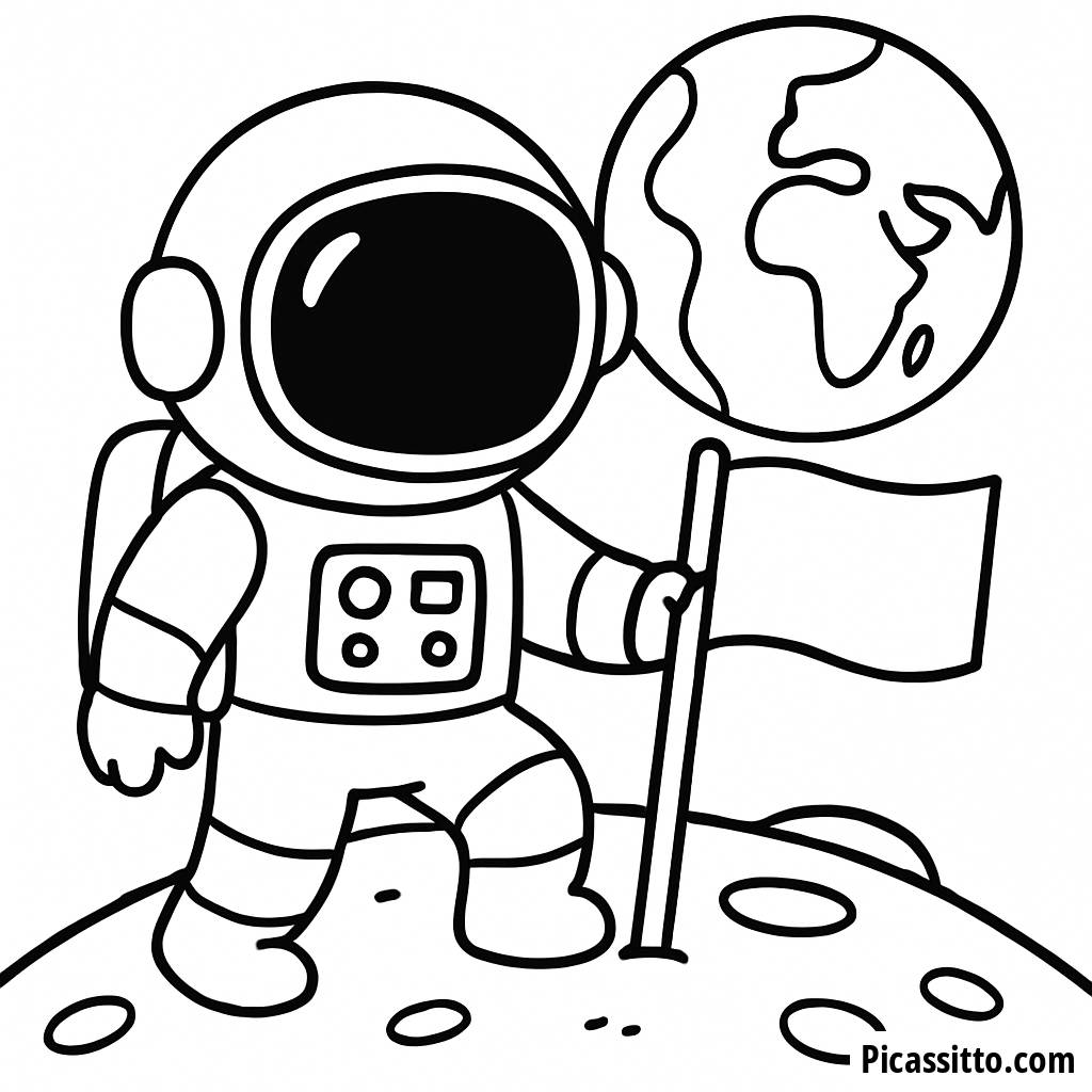 Página para Colorear de Astronauta: ¡Plantando una Bandera en la Luna!