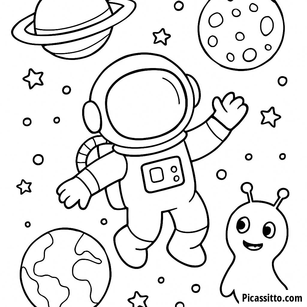 Astronaut im Weltraum - Kostenlose Ausmalseite