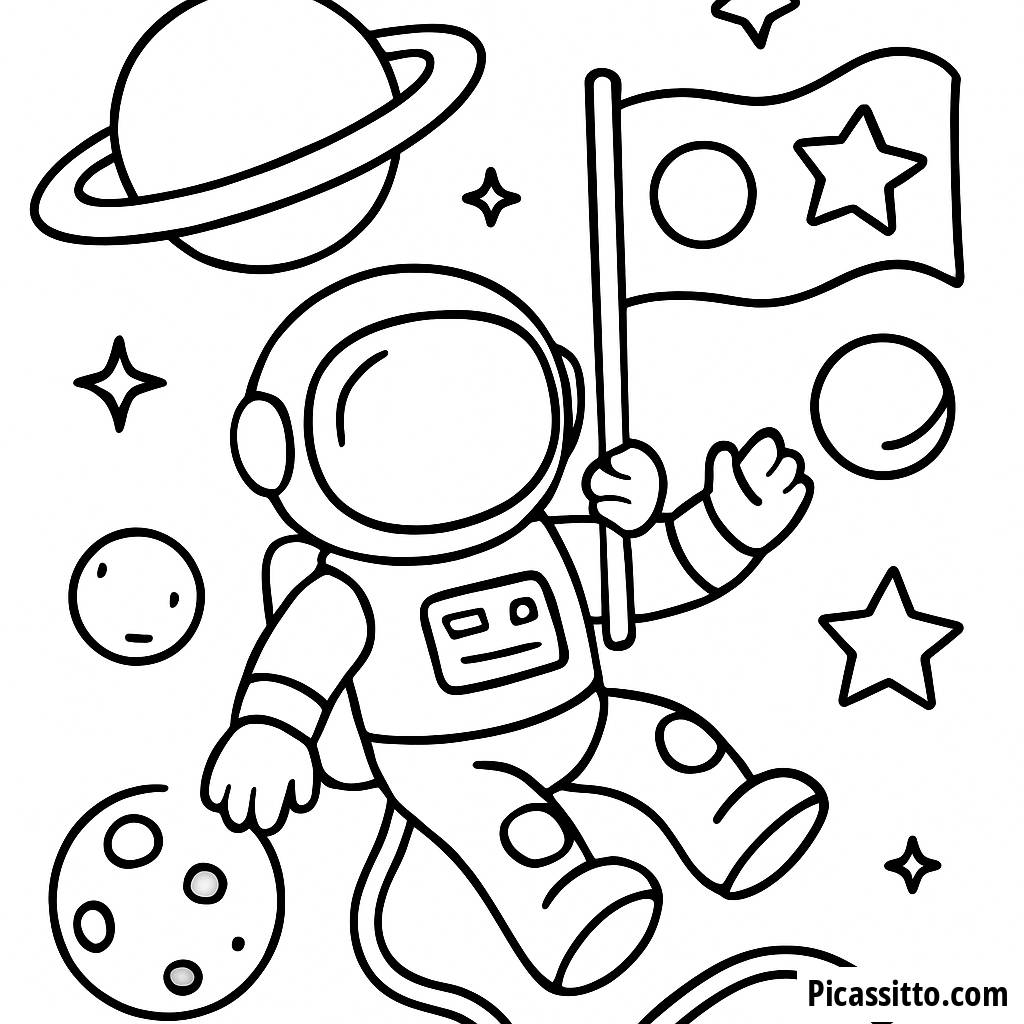 Astronaut im Weltraum Ausmalbild