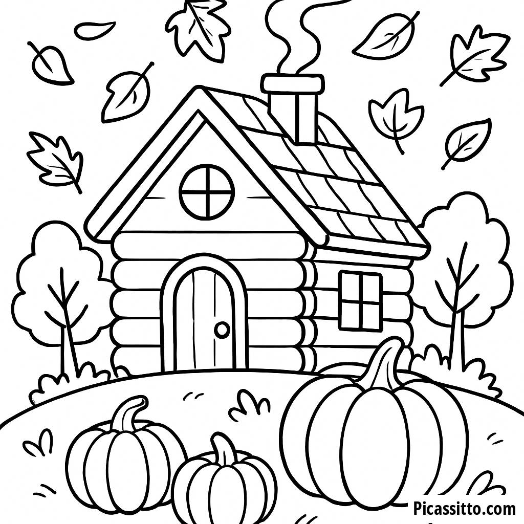 Pagina da Colorare di Cabina d'Autunno
