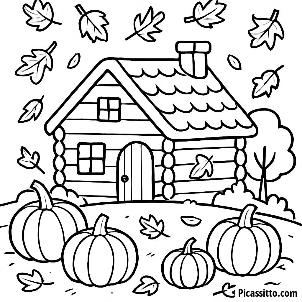 Autumn Cabin Coloring Page