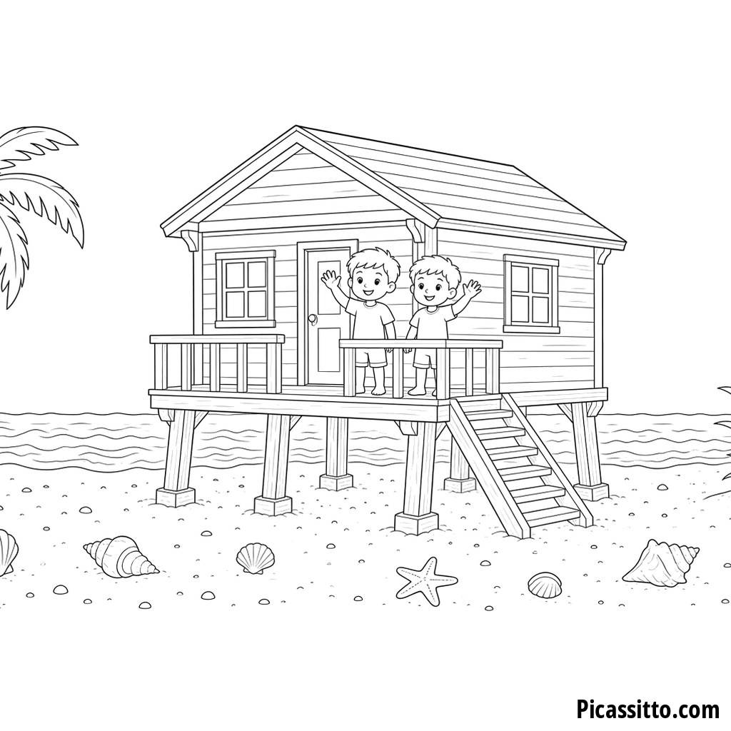 Beach House on Stilts Coloring Page