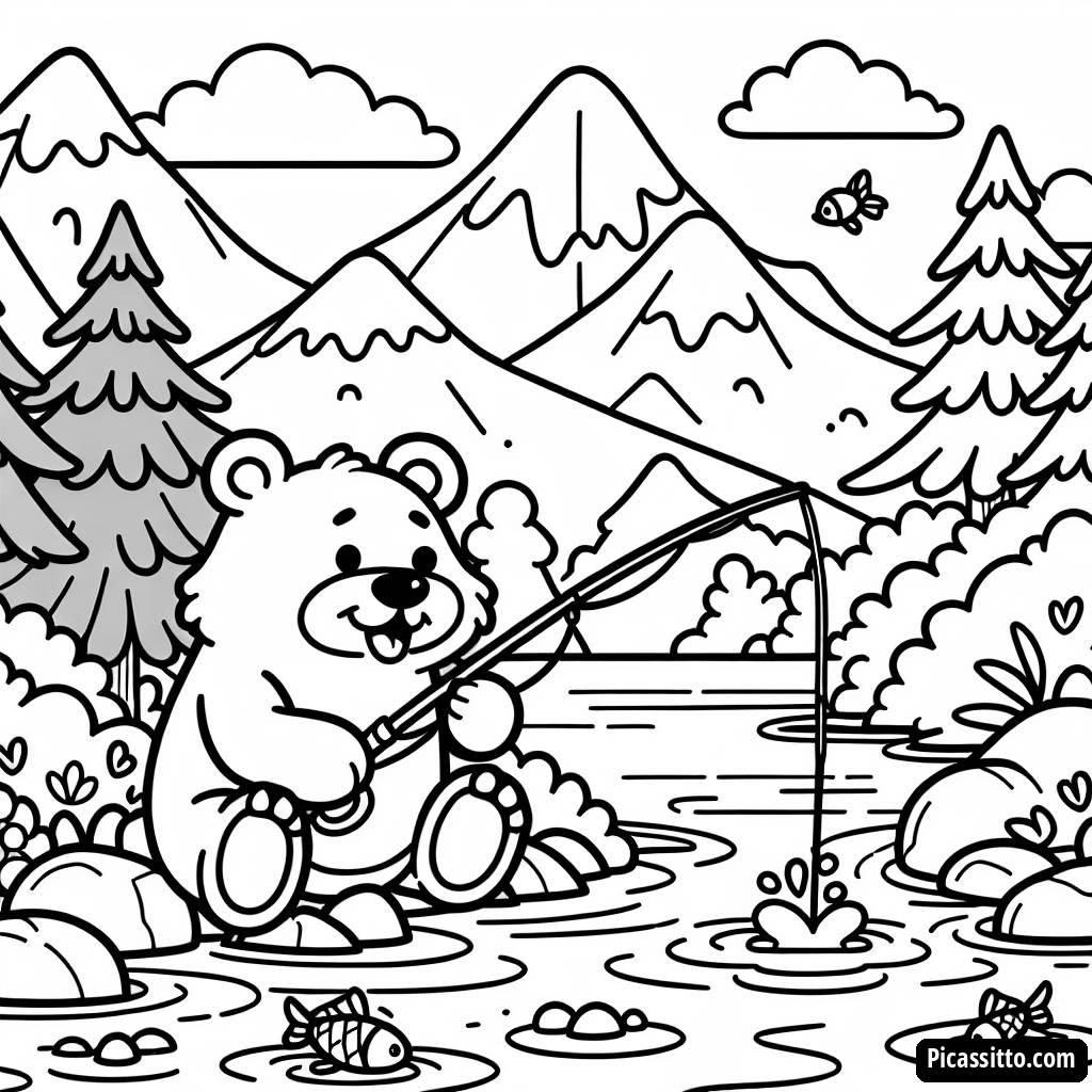 Раскраска Медведь на Рыбалке
