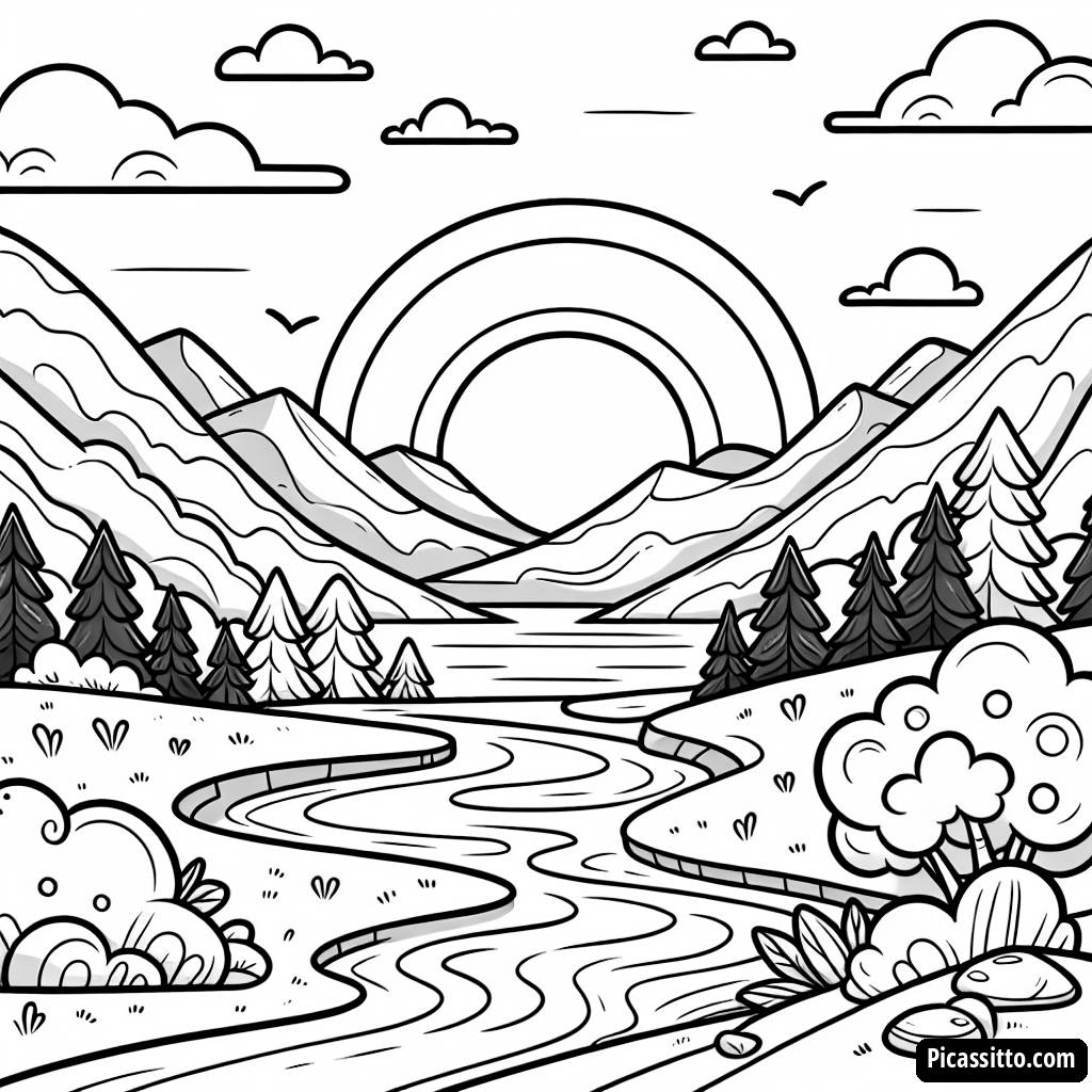 Wunderschöne Sonnenuntergang über Rollenden Bergen Malvorlage