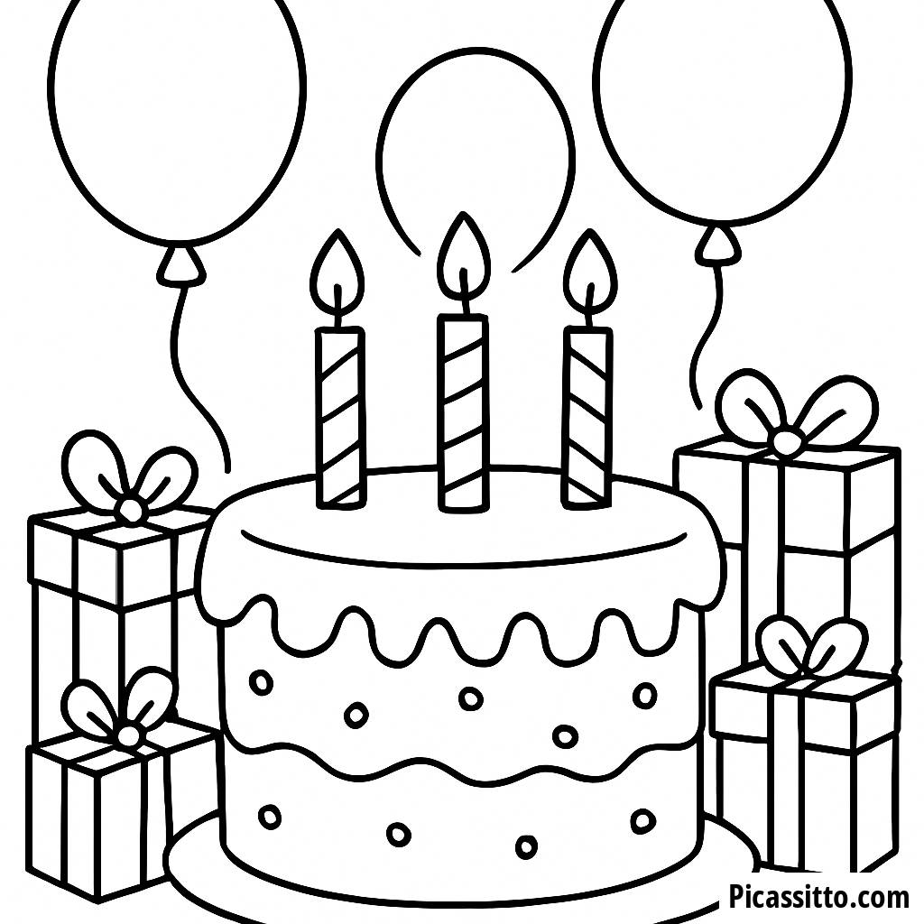 Раскраска Большого Торта на День Рождения