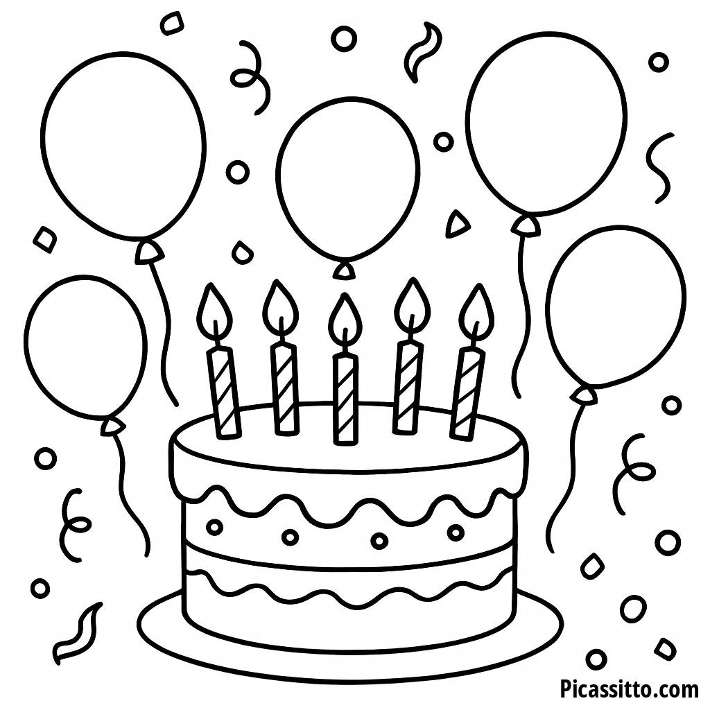 Раскраска Торта на День Рождения