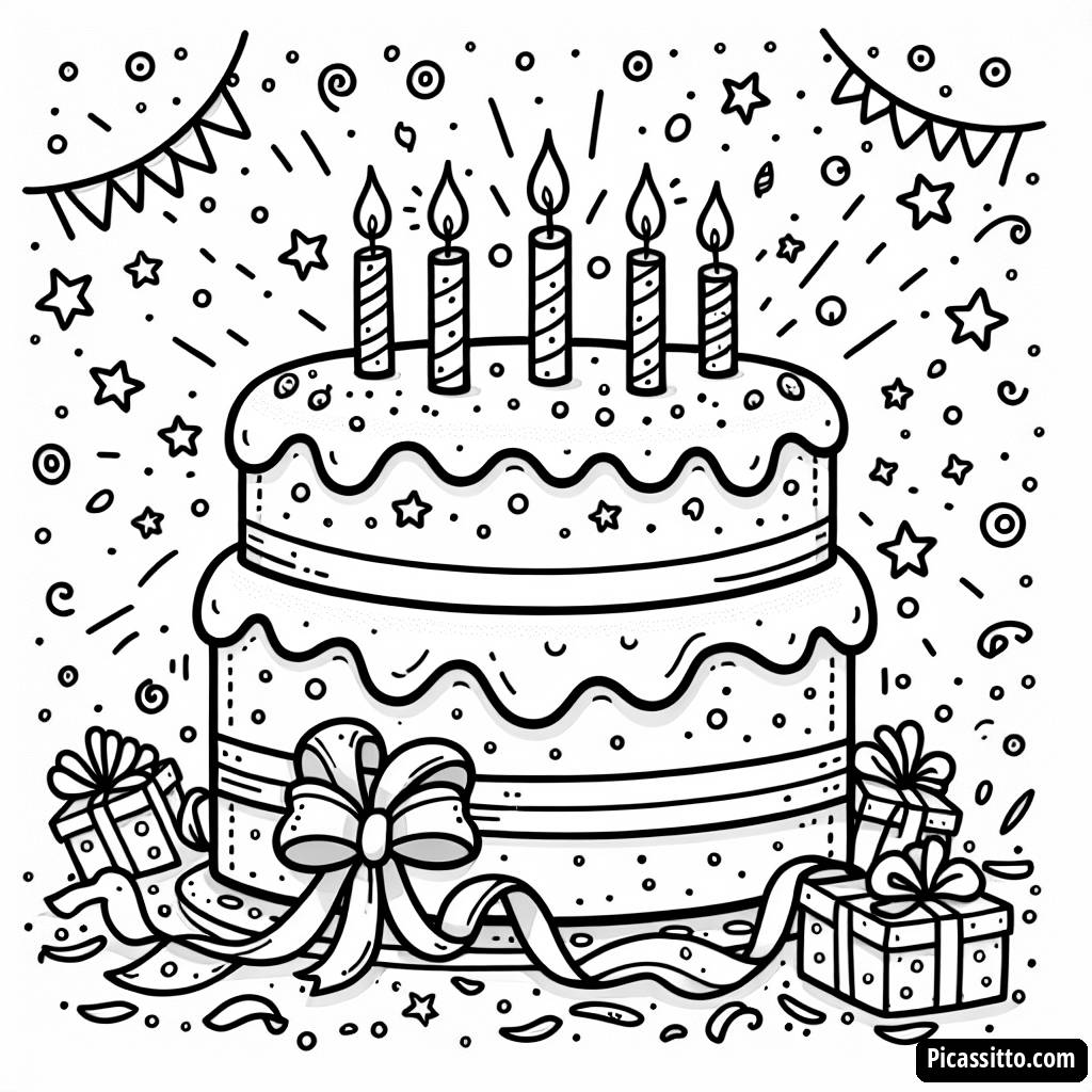 Pagina da Colorare della Torta di Compleanno
