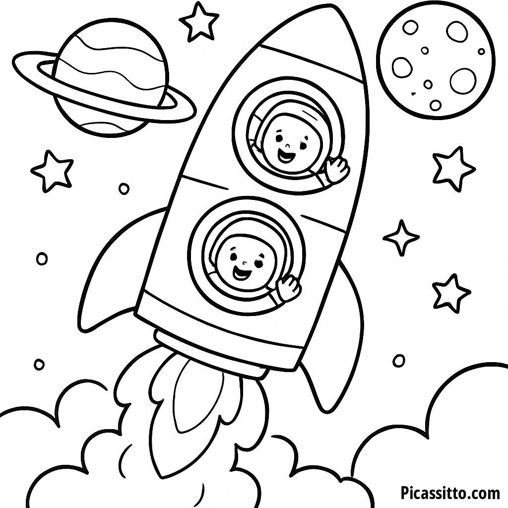 ¡Despegue! Página para Colorear de un Cohete Gratis