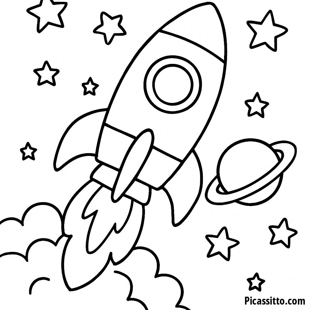 Decollo! Pagina da Colorare del Razzo Gratis
