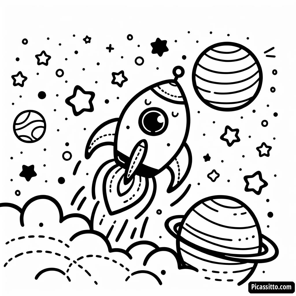 Decolagem! Página para Colorir de Foguete