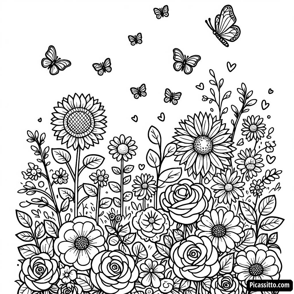 Раскраска Цветущего Сада