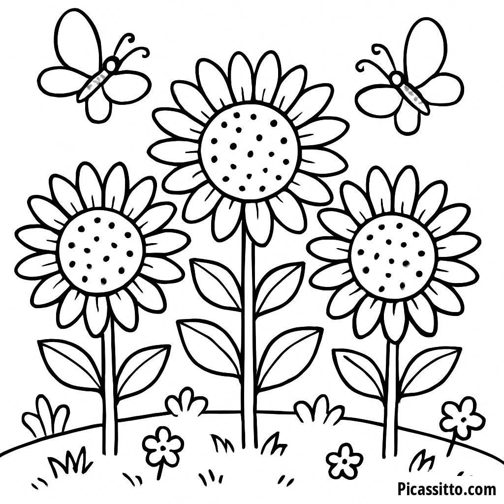 Blooming Sunflowers Coloring Page